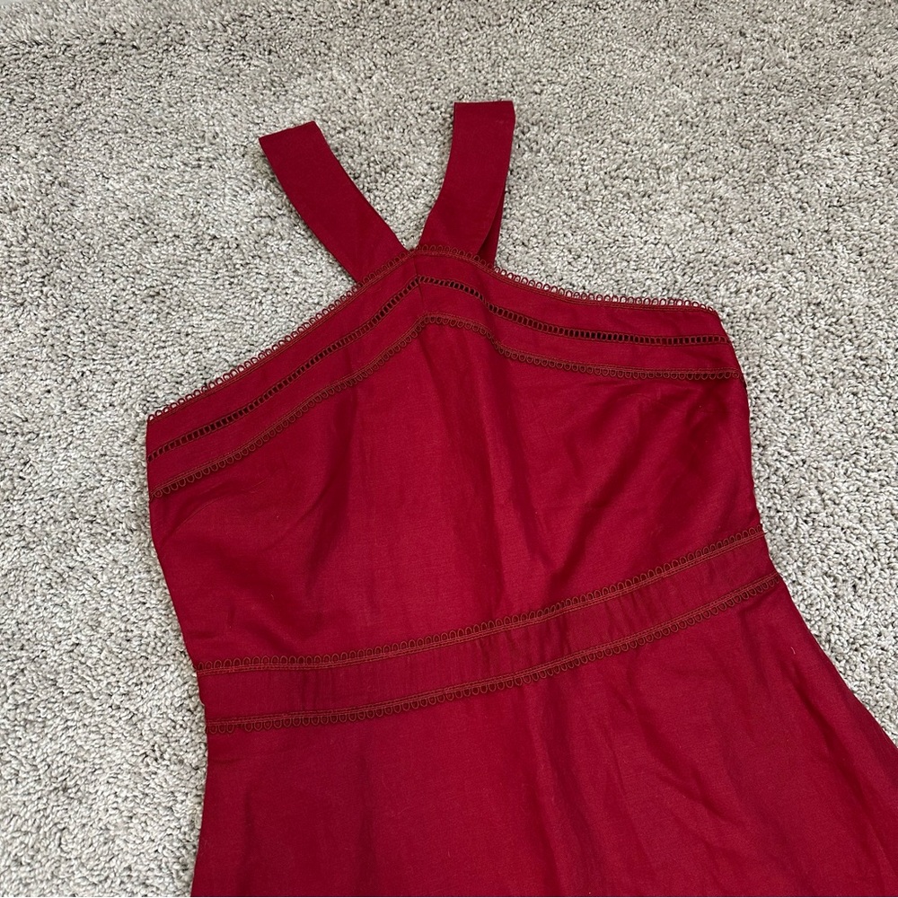 Ann Taylor Red A Line Fit And Flare Halter Midi Dress Size 8T - Picture 2 of 7